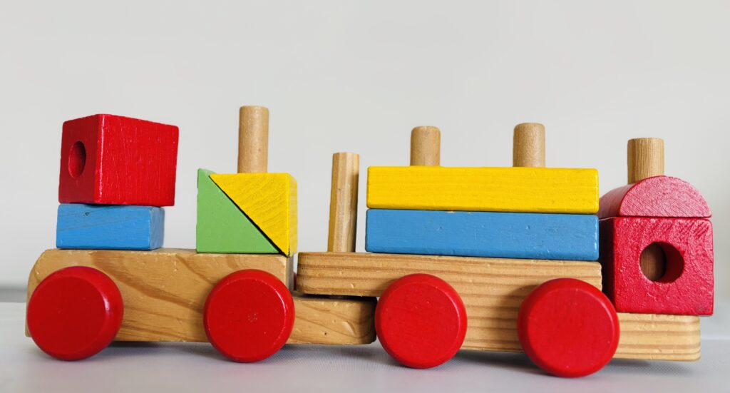 Wooden stacking block train set